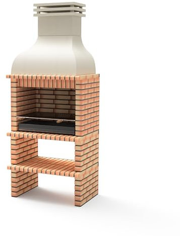 MOVELAR - Barbacoa de Obra Prefabricada para Leña y Carbón Modelo BBQ BENHADDOU PLUS CON PARRILLA (Naranja/Beige - 100 x 70 x 262 cm) REF: M01029 - Uso en Exteriores