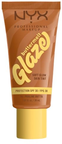 NYX Professional Makeup Foundation für alle Hauttypen, Mit Sheabutter, Mangobutter und Niacinamide, LSF 30 gegen UVA- und UVB-Strahlen, Buttermelt Glaze, Farbton: 06 Praline Butta