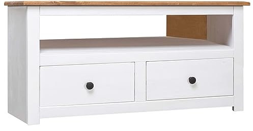 ShGaxin Meuble TV d'angle en bois de pin Style Panama Blanc 93 x 49 x 49 cm