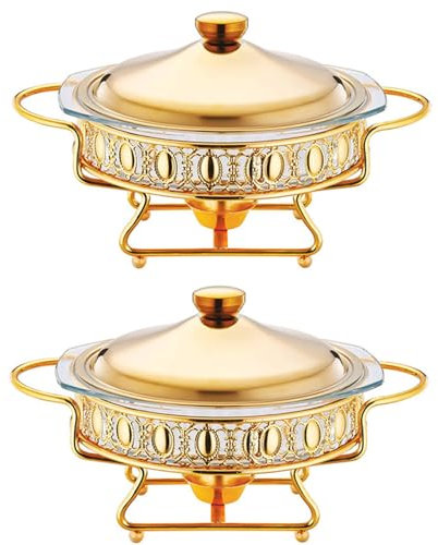 YLFFFZXK Round Chafing Dish Buffet Set, Gold Chafing Dish Buffet Set 2 LPack Warmer Server with Fuel Holder Round Food Warming Tray, for Party Birthday Wedding,Gold