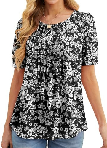 GRECERELLE T-shirt Dam Sommar Kortärm Rund Hals Överdelar Damskjorta Fritids Blus Lätt Avslappnad Tunika Toppar T-shirt, M