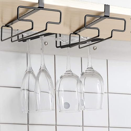 Vastsea 2 Pezzi Supporto per Bicchieri da Vino, Porta Bicchieri Sospesi, Portabicchieri Salvaspazio, per Bar di Casa Cucina Bar Ristorante (Nero)