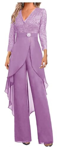 Botong Madre della Sposa Pantaloni Suit Set 2 PC Chiffon & Pizzo Abito Ospite di Nozze ith Strass 3/4 Maniche