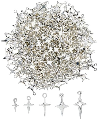 SUPERFINDINGS 200 Stück 5 Stile Silberner Sternanhänger Nordsternanhänger Tibetischer Stil Legierung Anhänger Großhohlspitzstern Anhänger Für DIY Handwerkskette Armband Anhängers Schlüsselanhänger