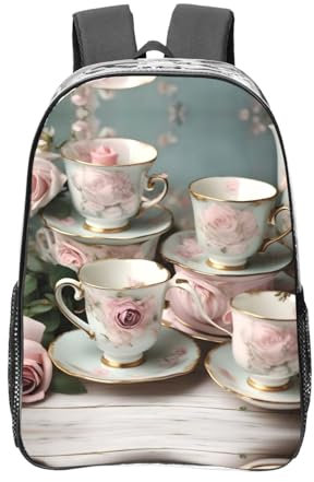 JIUTY Tasses à thé avec roses romantiques transparentes, sac à dos transparent haute capacité pour voyage, travail, festival, concerts femmes hommes unisexe, transparent, taille unique