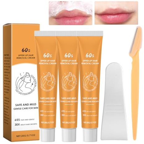 3 Stück Haarentferner Creme,20g Creme Haarentfernung Gesicht,Milde Zutaten Enthaarungscreme Gesicht mit Haarentfernungsschaber und Rasierer,für Oberlippe,Wangen