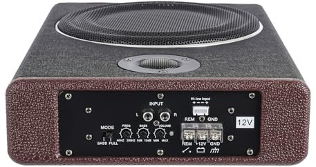 KigerNee Subwoofer attivo auto da 8 pollici, 600 W, alloggiamento in acciaio inox con vernice lucida, design sotto il sedile del passeggero, telecomando e boost basso regolabile (0-12 dB), per auto