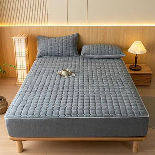 Protector de colchón doble acolchado hipoalergénico – Funda ajustable de 25 cm de profundidad para cama doble (150 x 200 cm/59 x 79) – suave, elástico, impermeable, transpirable, antialérgico