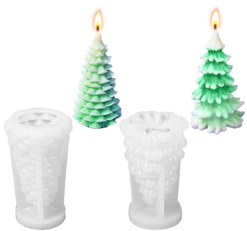 2 Stück Silikonform Weihnachten,DIY Kerzenformen Silikon zum Gießen,Silikonform Tannenbaum für Duftkerzen, Wachs, Kerzen Formen Silikon für Weihnachtsdekoration(70+72)