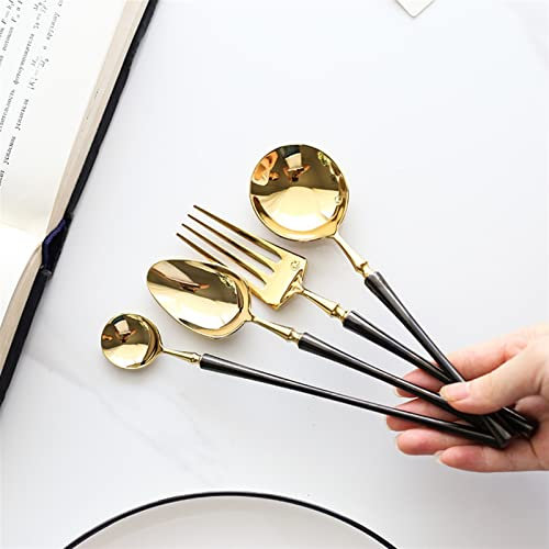 CVNIMV Couverts de Table en Acier Inoxydable 304, Couverts Noirs et dorés, Vaisselle de Luxe, 4 pièces, Polissage Miroir, Couteau et Fourchette