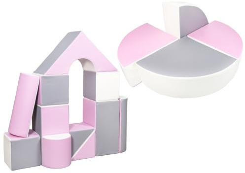 Velinda 15 Großbausteine Softbausteine Schaumstoffbausteine Bauklötze Schloss+Rad-Set (Farbe: weiß,rosa,grau)