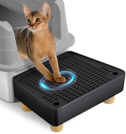 Bartuke Rampe de litière pour chat extra large, tapis récupérateur de litière pour chat avec pieds en bois, fonction de filtration, tabouret à pédale pour litière autonettoyante, idéal pour chatons et