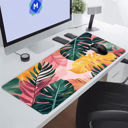 Tappetino Mouse XXL Gaming 1200x600x2 mm Foglie Piante Tropicali Tappetino per Mouse Grande Cuscinetto per Tastiera Grande da Scrivania Gaming Mousepad Lavabile per Ufficio e casa