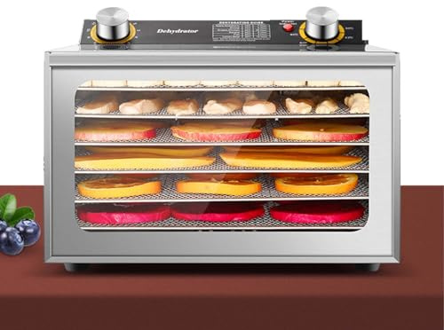 zhenmaster Deshidratador Eléctrico De Alimentos 800W Acero Inoxidable Con Gran Capacidad, Bandejas Extraíbles, Control Preciso Temperatura, Temporizador 12h, Secador Carne, Frutas y Verduras(6Layers)