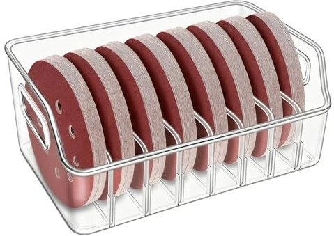 5 Inch Sandpaper Holder Storage Rack 8 Slots Clear Acrylic Sanding Discs Storage Bins Portable Plastic Tool Box Organizer Polisher Holder for 5 Inch Sandpaper Tool Accessories Home Studio
