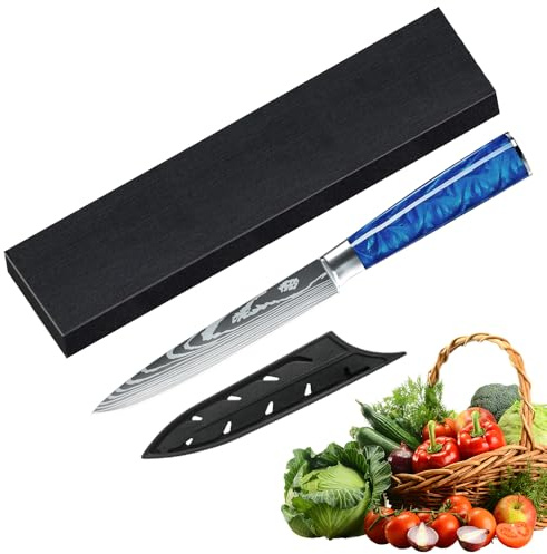 MDHAND 13cm Kochmesser Universalmesser Küchenmesser Scharfe aus Deutschem Edelstahl, Ergonomischer Kunstharz Blau Griff für Haus und Restaurant