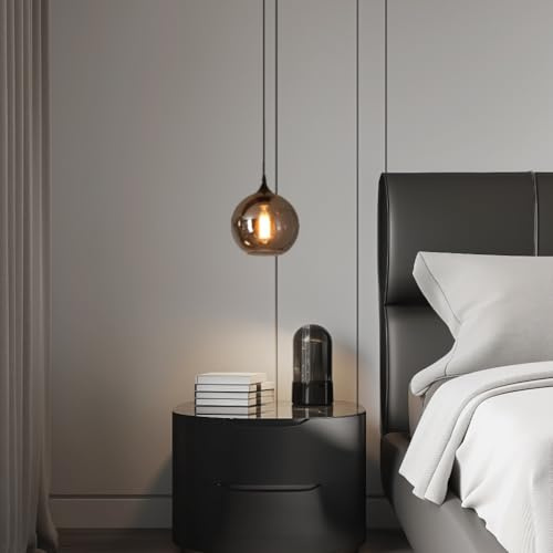 DOCJX 2Pcs Glas Pendelleuchte Esstisch Modern Hängeleuchte Lampenschirm Aus Rauchglas Kronleuchter Schwarz Höhenverstellbar Innen Dekoration Hängelampe Wohnzimmer Für Esszimmer/Schlafzimmer(25x25)