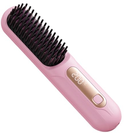 Cepillo Alisador de Pelo Peine Estilizador con 3 Temperaturas e Iones | Alisador de Cabello Portátil de Cerámica con Iones Negativos Para Estilizar En Casa Y Viajes