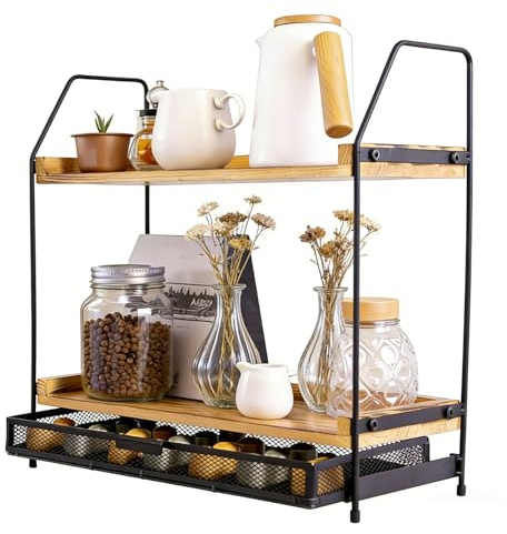 2-Tier Coffee Station Organizer with Pod Storage Drawer for DG Capsules