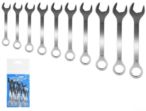 Double Open End Wrench Set Thin Mini Style with Organizer Bag 8 or 10 Piece 12 Point Wrenches for Automotive and Household Tasks (B)