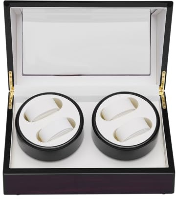 Zalydala Caja giratoria para relojes | enrollador automático de relojes | 4 compartimentos | Antimagnético y silencioso | Para relojes automáticos | Piel sintética y ventana de visualización | Ideal