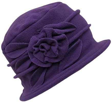 Generisch Glockenhut aus Wolle im -Stil mit Blumenmuster für Damen, Wintermütze im 1920er-Jahre-Stil, stilvolle warme Kopfbedeckung (Purple, One Size)