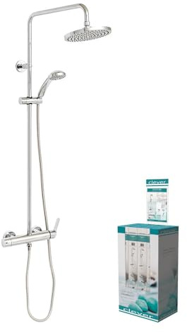 Clever Panam EVO Xtreme Columna de Ducha Termostática, Cromo, Rociador Lluvia Ø200mm, Ducha de Mano, Sistema Anti-Cal, 5 Años Garantía