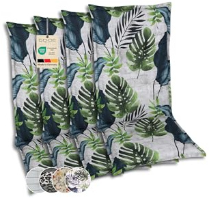 GO-DE Textil Bequeme und attraktive Polsterauflagen für Hochlehner-Gartenstühle (4er-Set, Palmblatt grün, Hochlehner)