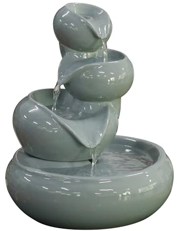 Dehner Zimmerbrunnen Malahi, grau, Ø 21,5 cm, Höhe 24.5cm | Wasserspiel Kaskade, Keramik