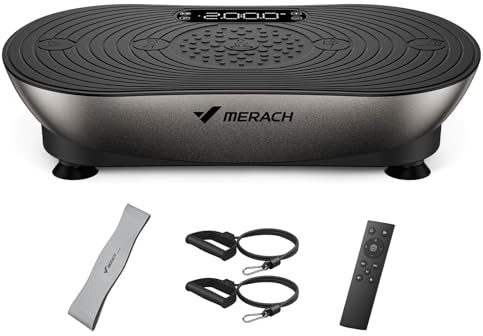 MERACH Vibrationsplatta, 99 hastighetsnivåer, Bluetooth, LED-pekskärm | LED-pekskärm, Elastiska dragsnören, Helkroppsträning, Muskelträning, Tyst design