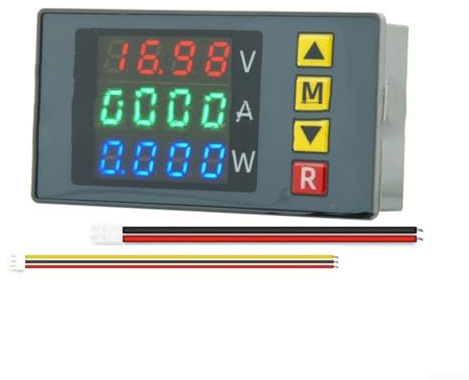 Voltímetro digital, amperímetro, vatímetro, CC 0-100 V 10 A, 4 bits, medidor de panel LED, alarma programable para pruebas de electricista (rojo, verde y azul)