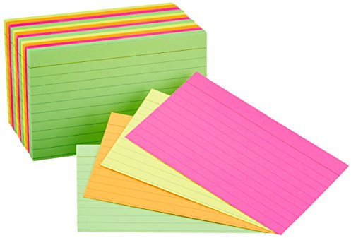 Amazon Basics Ruled Index Flash Cards for Studying and Note Taking, Color Coding, Assorted Neon Colors, 3 x 5, 300-Count