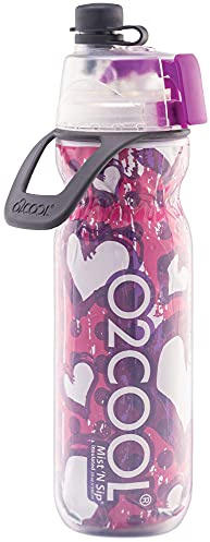 O2COOL Mist 'N Sip Misting Wasserflasche, 2-in-1, Nebel- und Trinkfunktion, mit Zugschnabel (Herzen)