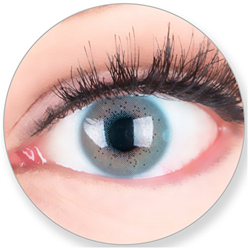 Glamlens Kontaktlinsen farbig blau ohne Stärke - mit Kontaktlinsenbehälter. Sehr stark deckende natürliche blaue farbige Monatslinsen Solar Blaue 1 Paar weich Silikon Hydrogel