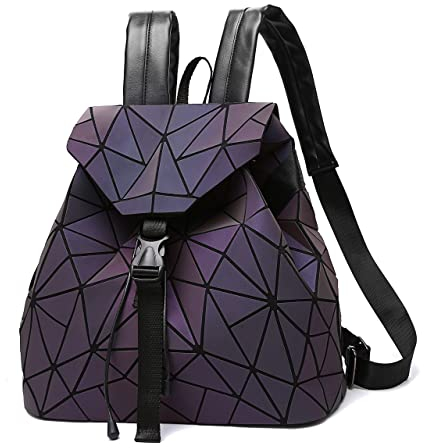 Nevenka Lumineux Sac a Dos Femme en Cuir PU Souple Sac Géométrique Porté Dos Fermeture à Cordon Cartable Fille avec Bandoulières Ajustables (lumineux 1)