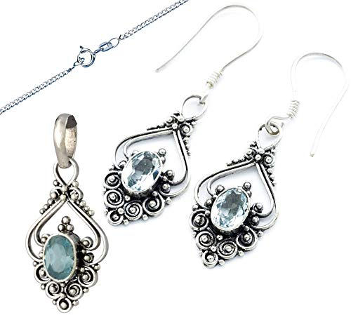 Jugendstil Anhänger mit echtem Topaz Topas Silberkette, Ohrringe Schmuck Anhänger 925er Silber
