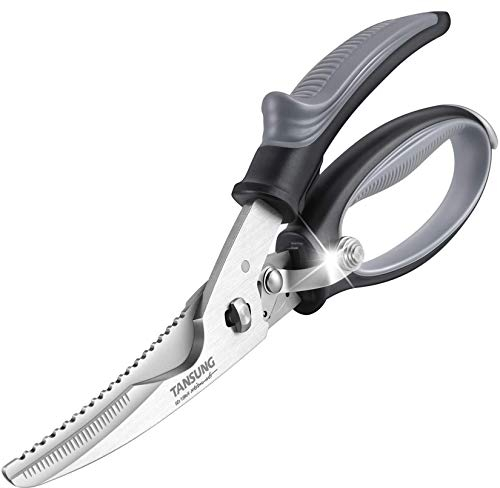 TANUSNG Küchenschere, zerlegbar – 25 cm Multifunktions-Geflügelschere mit Federbelastung, Griff für Hühnerknochen, Fleisch, Gemüse Forbice Trinciapollo Grigio…