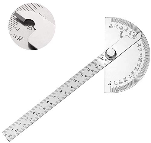 Stainless Steel Protractor 0-180 Angle Gauge with 140mm Ruler, Universal Angle Ruler for Painting Drawing