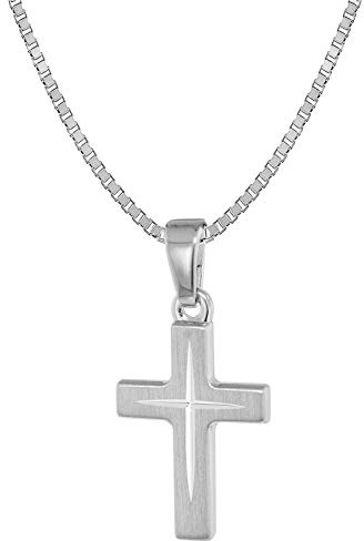 trendor Kinder-Halskette mit Kreuz-Anhänger 925 Silber 39580 | Kreuz-Kette für Kinder aus Sterlingsilber, Venezia-Kette mit Anhänger-Kreuz, Kinder-Kette mit Silber-Anhänger, Kinderschmuck