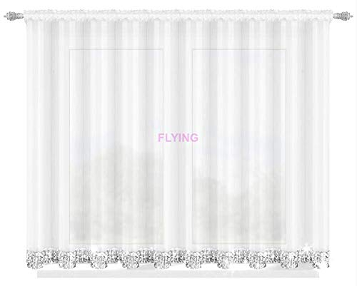 FKL DESIGN Home Deco Fertiggardine Fenstergardine Gardine aus Voile mit Gipüre Faltenband Kräuselband Store Lang Modern Weiß LB-184 (160 x 400 cm)