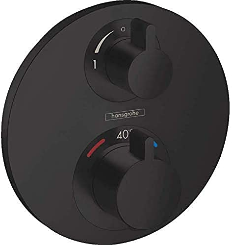 hansgrohe Ecostat S - Duschthermostat Unterputz, Duscharmatur mit Sicherheitssperre (SafetyStop) bei 40° C, rundes Thermostat für die Dusche, Mischbatterie für 2 Verbraucher, Mattschwarz, 72859670