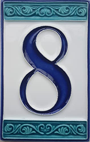 Hausnummern, handbemalt, italienische Keramik, Griechisches Design, Fliesengröße: 11 cm x 7 cm (8)