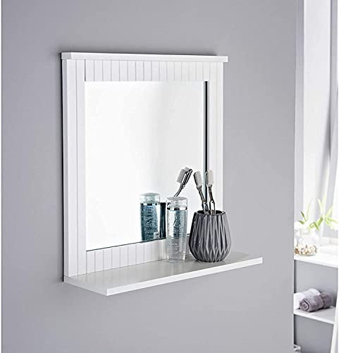 Homme Concept White Bathroom Mirror & Cosmetic Shelf – 40 cm Wall Mounted Vanity Mirror, Moisture‑Resistant MDF, Compact & Easy Wall Fix