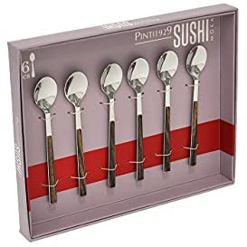 Pintinox Kyoto Lot de 12 petites cuillères à café design pour moka expresso en acier inoxydable, sans nickel, effet bois, couleur : wenge, dimensions : 11,5 cm