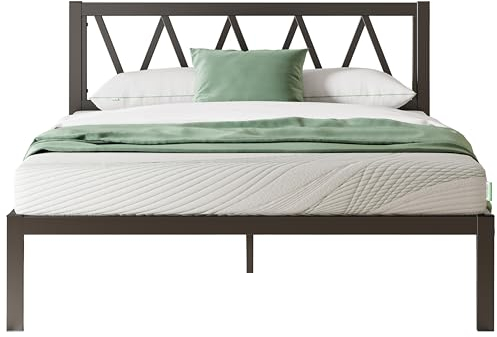 Novilla 30.5cm Metal King Size Bed Frame, 5FT Bed Frame with Headboard, Engineered Wood Slat Support, Solid Support Leg, Easy Assembly, Silent Design, Underbed Storage Space, 150x200cm, Black