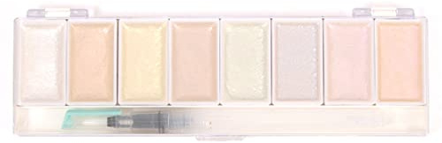 Craftelier - Set mit 8 Metallicfarben Aquarellfarben Aurora + Pinsel mit Wassertank | Ideal für Scrapbooking und Bastelprojekte | Palettengröße 23 x 6,5 cm - Godetgröße 4,5 x 2,5 cm