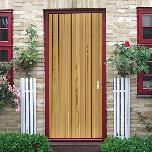 Murales Poster Per Porte 90X200Cm Geometria Minimalista Gialla In Legno Carta Da Parati Adesivo Per Porta 3D Autoadesivo Fotomurali Impermeabile Decalcomanie Famiglia Soggiorno Bagno Decorazio