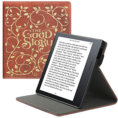 kwmobile Hülle kompatibel mit Amazon Kindle Oasis 10. Generation Hülle - Case mit Schlaufe und Ständer - Buchcover Good Story Gelb Orange Rot