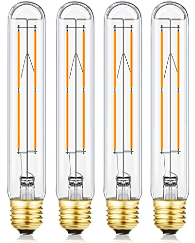4 Pack T10 LED Bulb 8W Dimmable E26 Base Tubular Light Bulb 2700K Warm White 75W Equivalent 800lm 7.3in Bulb for Rustic Pendant, Wall scones Tube Light Bulbs Desk Lamp Vintage Edison Long Light Bulbs