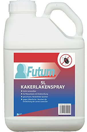 FUTUM 5L Kakerlaken Abwehrspray | Schaben abwehren | mechanische Formel | direkte Kakerlake Abwehr | Auf Wasserbasis | ätzt/brennt nicht | Immobilisiert Kakerlaken und Eier